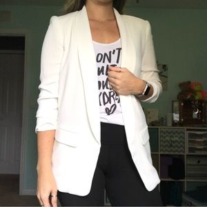 Ruched 3/4 Sleeve White Blazer